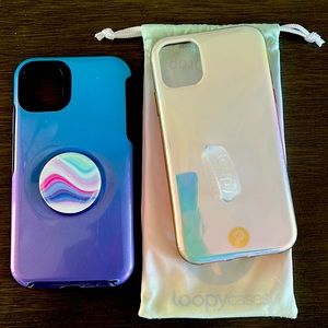 Lot of 2 iPhone 11 cases, loopy and otter box pop socket